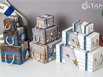 Hộp gỗ giả cổ chủ đề biển 3 size [Handmade - 3 kiểu chọn] HOP-GO-02